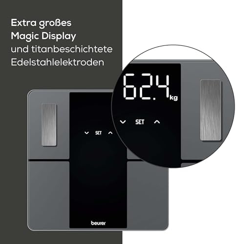 BF 500 Personenwaage mit Bluetooth & App, digitale Körperfettwaage mit Messung von Körperfett, Muskelanteil, Kalorienbedarf etc., XL-Display, Datenübertragung zu Apple Health & co., bis 180 kg