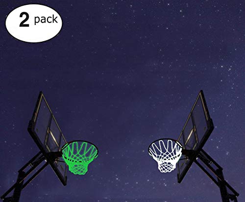 Bomach 2 Pack Basketball Net Glow In The Dark Basketball Hoop Net Professional Heavy Duty Indoor or Outdoor Basketball Sports Luminous Rim Net Replacement Fits All-Weather(White and Green)