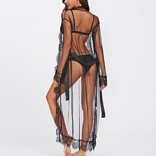 Women Sexy Long Babydoll Nightgown, Balakie Ladies Lingerie Bath Rob Lace Stitching Long Bathrobes Nightdress (XL, Black)