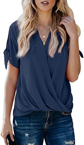 HOTAPEI Womens Casual Short Sleeve Tops Summer Wrap V Neck Chiffon