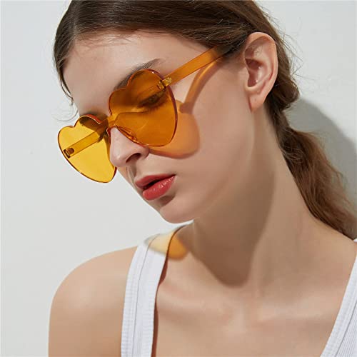 KOWVOWZ Heart Shaped Sunglasses for Women, Transparent Candy Rimless Sunglasses, Fashion Heart Shaped Glasses for Party Favor (10Pcs)