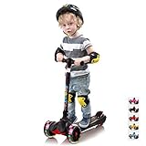 67i Kick Scooter for Kids Wide Deck 3 Wheel Toddler Scooter Lean to Steer Adjustable Height with Flashing PU Wheels Best Gifts for Children 3-12 Years Old