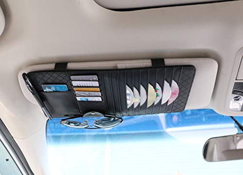 idain Car Sun Visor CD Holder Storage Case Car Sun Visor Organizer Storage Pouch Bag,10 CD Slots,5 Card Case,1 Pen Holder and 1 Glasses Holder(Black)