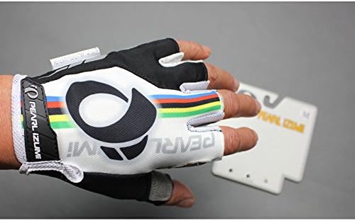 Black biking gloves with anti-slip padding on palms, designed for measuring palm width.