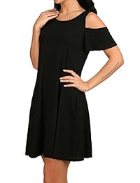 OFEEFAN vestido tipo playera túnica con vuelo, con hombros descubiertos, con bolsillos, para dama