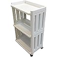 Rolling Storage Utility Cart Slim Organizer Shelf with Wheels 3 Tier Narrow Places Mobile Shelving Unit Tower Rack for Kitchen Bathroom Laundry Room Home Office Bedroom Living Room Washroom, White