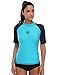Attraco womens rashguard swimsuit rash guard swim shirts swim rashguard, Large, Aqua-navy