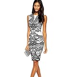 Doinshop Women Flower Printed Pencil Dress Fitted Sleeveless Dress Skirt
