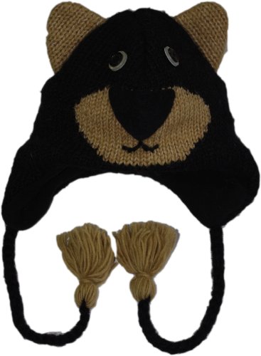 Chaos Brothers Big Girls' Wool Nepalese Hand Knitted Animal Hat Regular Size Black Bear