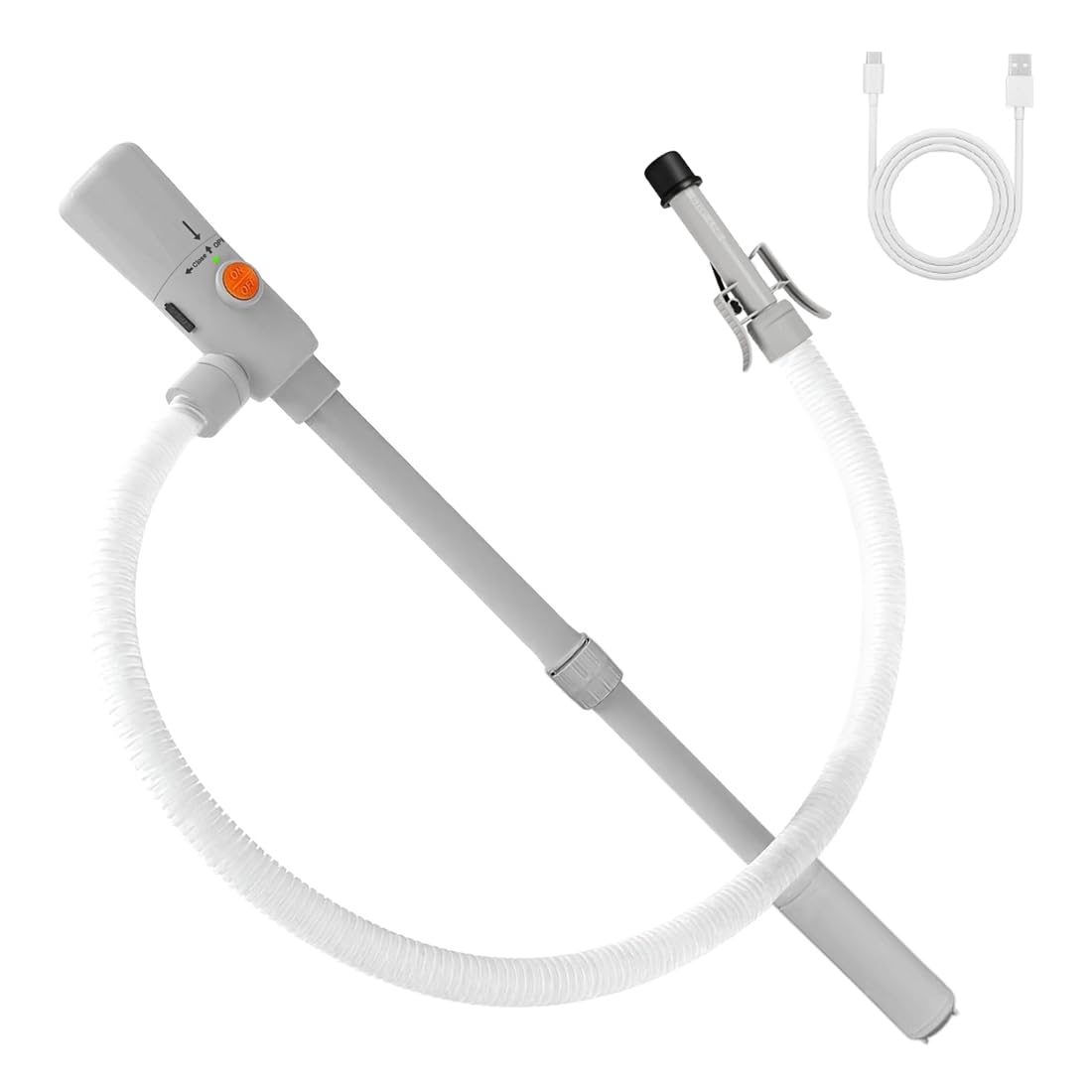 Benzinpumpe für kanister – 2026 UPGRADE 3.2 GPM, Dual-Strom (USB-C/AA), Elektrische Kraftstoff Umfüllpumpe mit Auto-Stop, Kanisterpumpe für Diesel, 51-Zoll-Schlauch mit teleskopischer Fasspumpe