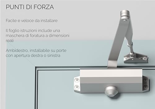 MERONI SERRATURE Aircraft Door Closer – Ambidextrous Variable Force with Standard Arm – EN 1154 Certified, Suitable for Wood, Aluminium and Metal Doors – Made in Italy