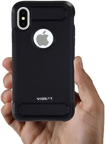  iPhone X Case, Cell phone PC TPU Mobile Cover VIBEAT Armor Shockproof Absorbent Antiscratch Protection Case with Carbon Fiber Design for Apple iPhone X 2017 - Black
