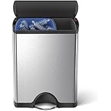 simplehuman Rectangular Recycling Step Trash Can, Stainless Steel, Plastic Lid, 46 Liter / 12 Gallon