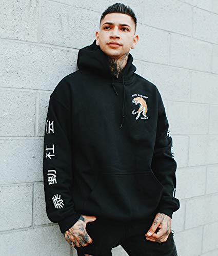 RIOT SOCIETY JAPANESE TIGER MENS GRAPHIC PULLOVER HOODIE SWEATSHIRT – BLACK, MEDIUM