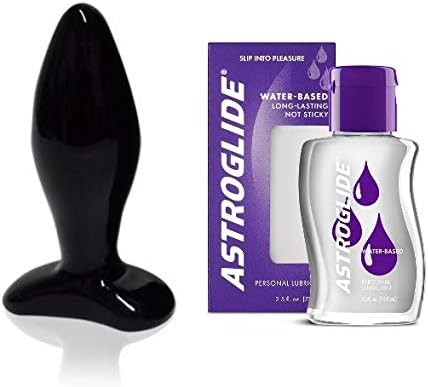Blown Glass Black Tapered Medium Size 4.75" by Spartacus & 2.5 Oz Astroglide Water-Based Lubricant
