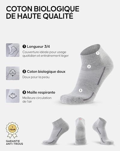 Chaussettes Sport en Coton, Lot de 3 ou 6, Multicolore (2x Noir, 2x Gris, 2x Blanc), 39-42