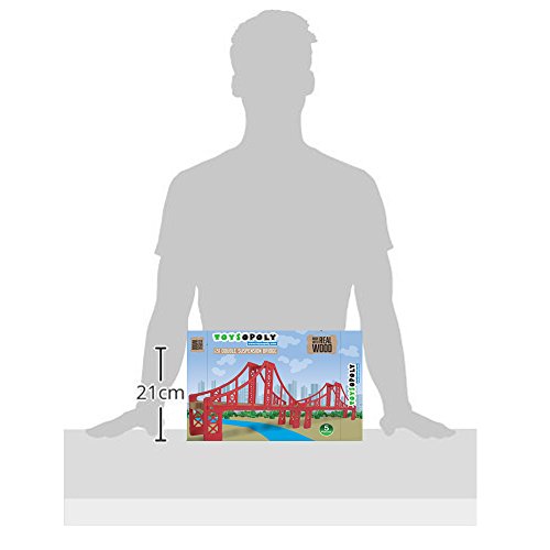 FLASH SALE | Double Suspension Bridge - Deluxe Wooden Toy Accessories For Kids Toddler Boys Girls - Compatible with Thomas Trains Railway, Brio Tracks, and Major Brands. 2x Red Bridges