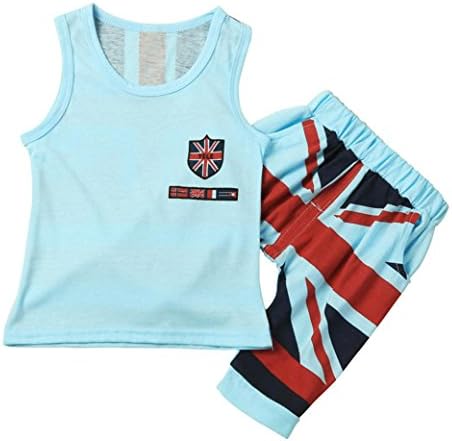 Muxika Toddler Kids Baby Boys Union Jack Vest Tops+Shorts Pants 2PC Set Clothes (2T, Blue)