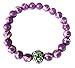 Purple Jasper Stone Bead Stretchy Elastic Bracelet with Lion Head, 8mm, Unisex, Friendship, Couples