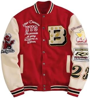 SOLY HUX Men's Letter Graphic Bomber Jacket Zip Up Mock Neck Long