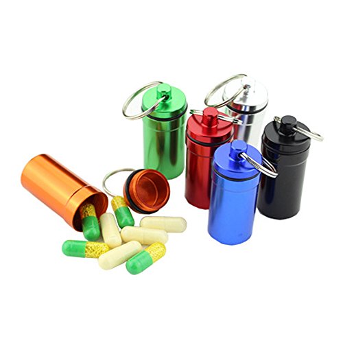 Fivebop 6Pcs Aluminum Alloy Keychain Pill Holder Fob Small Waterproof Geocaching Containers with Key Ring - Thumbnail 2