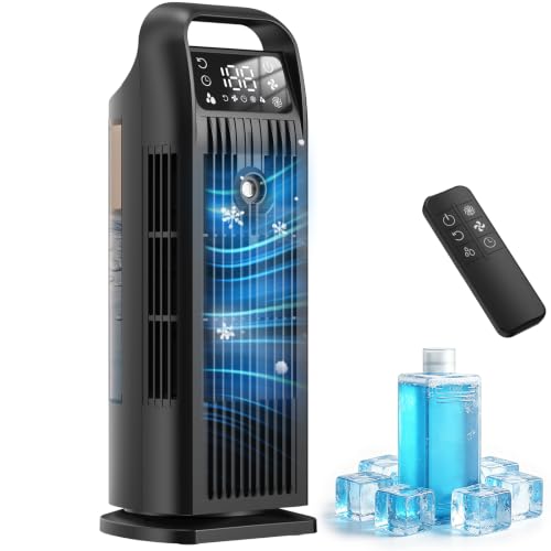 Portable Tubeless Air Conditioner, 6 in 1 Mini Air Conditioner Without Installation, Silent Tower Fan with Control, 120° Oscillation, 1.2L Reservoir, 12H Timer, Low Consumption, Matte Black