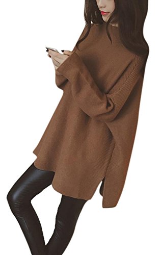 Lingswallow Women Winter Brown Cowl Neck Oversized Long Sweater Dress Pullover, One Size Lingswallow Women Winter Brown Cowl Neck Oversized Long Sweater Dress Pullover, One Size