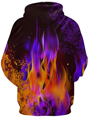RAISEVERN Unisex: Realistischer 3D-Druck Galaxy Pullover Hoodie Lustiges Katzenmuster mit Kapuze Sweatshirts Taschen für Teenager-Pullover L Purple Fire