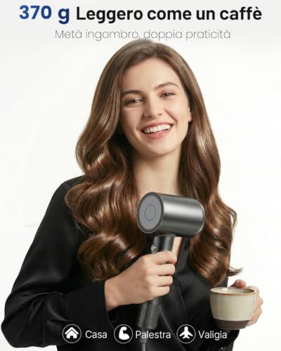 Bannilu Professional Hair Dryer, Ionic Hair Dryer, 160,000 RPM, Ultralight 370 g and Quiet, Quick Drying Anti-frizz with Diffuser, Mini Travel Hair Dryer and Gift Idea Grey