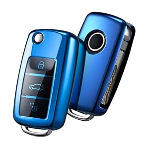 OATSBASF Autosleutelhoes VW,VW Golf sleutelbox, sleutelhoes cover voor VW Polo Passat Skoda Seat 3 toetsen (blauw)