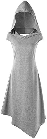 Womens Hooded Robe Lace Up Vintage Pullover High Low Long Hoodie Dress