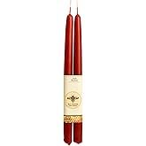 Big Dipper Wax Works Red Hand-Dipped Beeswax Taper Candles – 12” x 7/8”, 2-Pack, 100% Pure Beeswax, Long Burning, Clean, Cotton Wick, Handmade in USA, Home Décor & Wedding Candles