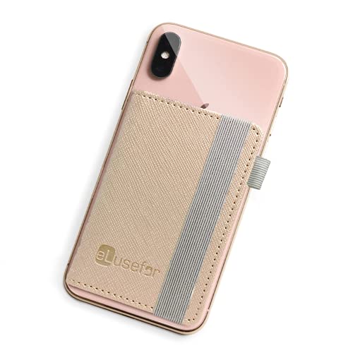 Stick-On Phone Wallet for Back of iPhone or Android Case | 6 Sleeve Credit Card Holder - Pocket for Cards, Money & ID - Built-in Stand - Waterproof Material - Travel, Work & Life-Proof - Gold