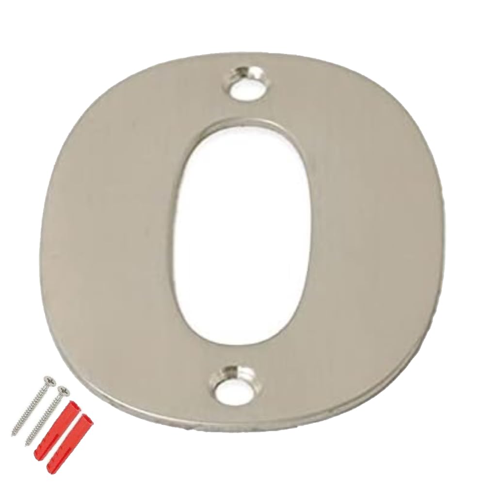 Large 6" (150mm) Stainless Steel House Door Number - Brushed Finish with Fixings (Number 0) – Modern & Durable Metal Door Sign, Easy to Install with Screws