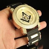 Bullet Band Design Masonic Print Golden Steel Back Watch Men Custom Swiss