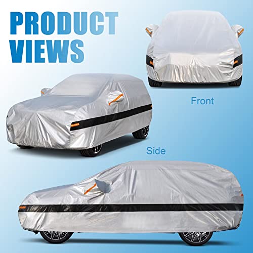 Holthly Waterproof Car Cover SUV Exterior, Car Cover 4x4 10 Layers, Car Cover Sunscreen, Layer for Car Suitable for Renault Duster, Hyundai Tucson, Audi Q3 Q4, BMW X1, etc. C10 Silver