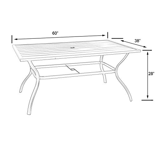 Ulax furniture Outdoor Patio Rectangular Slatted Dining Table with Umbrella Hole, Classic Black