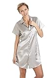 Camille Womens Luxurious Knee Length Silver Satin Nightshirt