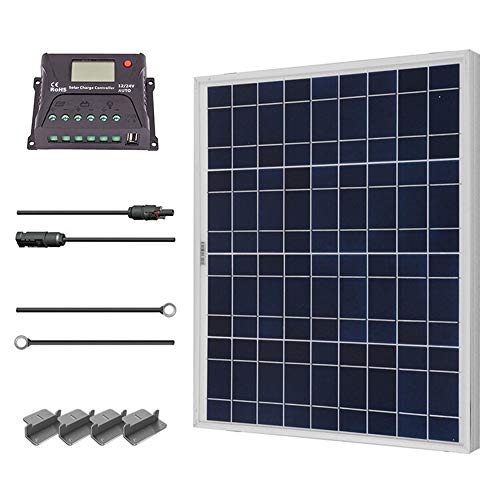 Renogy 50 Watts 12 Volts Polycrystalline Solar Starter Kit with 10Amp PWM Charge Controller, Z brackets for RVs, Trailers, Boats, Sheds, and Cabins