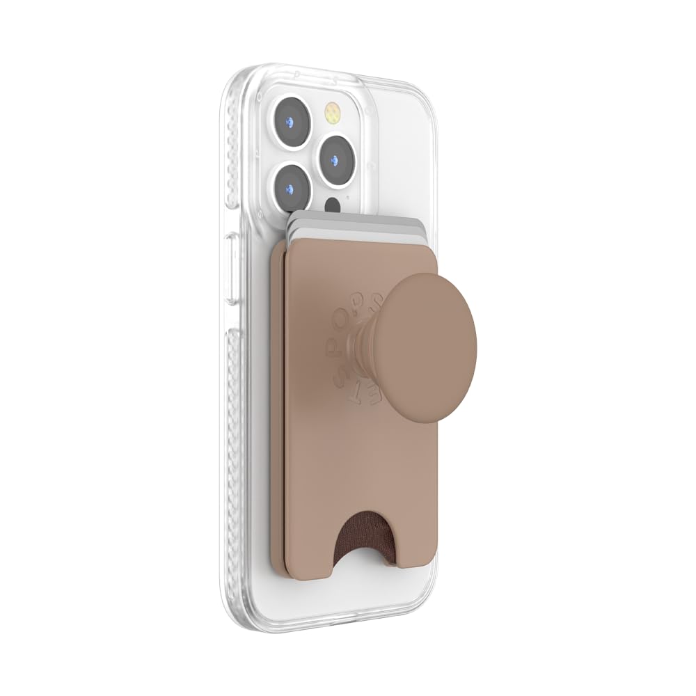 PopSockets Phone Wallet with Expanding Grip and Adapter Ring for MagSafe, Magnetic Phone Card Holder, Wireless Charging Compatible, Wallet Compatible with MagSafe/Samsung, Cute PopSockets – Latte