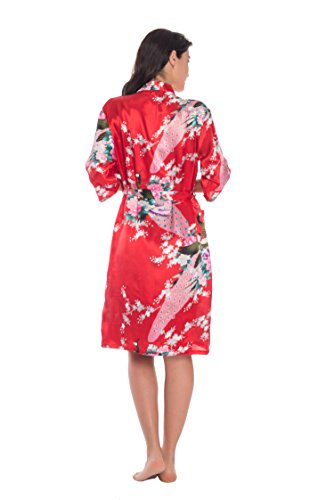 Joy Bridalc Women's Kimono Robe Gorgeous Loungewear 2PC Set Sleepwear Camisole & Robe, red L - Thumbnail 2