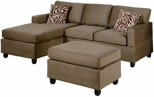 Bobkona Manhattan Reversible Microfiber 3-Piece Sectional Sofa Set, Saddle