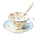Gift Set Vintage Fine Bone China Tea cup Spoon and Saucer Set Gold Trim Fine Dining and Table Décor (Blue rose)