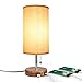 USB Table Desk Lamp Set of 2, Bedside Nightstand Lamp with 2 USB Charging Port, Solid Wood Unique Lampshde,Convenient Pull Chain for Bedroom Living Room