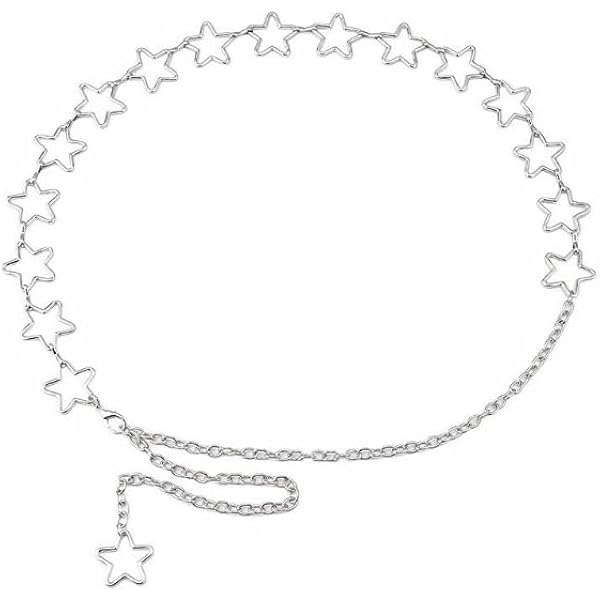 Silver chain belt or body chain 42” dangling puffy heart charms Y2K Boho Glam Amazon.com: Jumwrit Rhinestone Heart Waist Chain Bling Body  main image 3