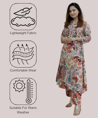 GRECIILOOKS Women Cotton Blend Floral Standard Length Kurti Festive Regular Fit Kurta Set (GL-k2716&P138_Multicolour_L) 4