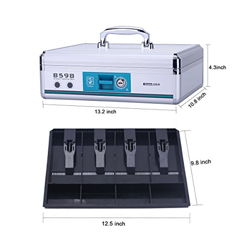 AZDENT Large Locking Cash Box with Money Tray Slots Safe Money Box with Keys13.2Ã—10.8Ã—4.3 inch