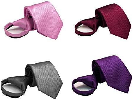 Pack of 4 Mens Boys Skinny Zipper Clip-On Tie Wedding Solid Color Easier Designer Pre-tied Neckties