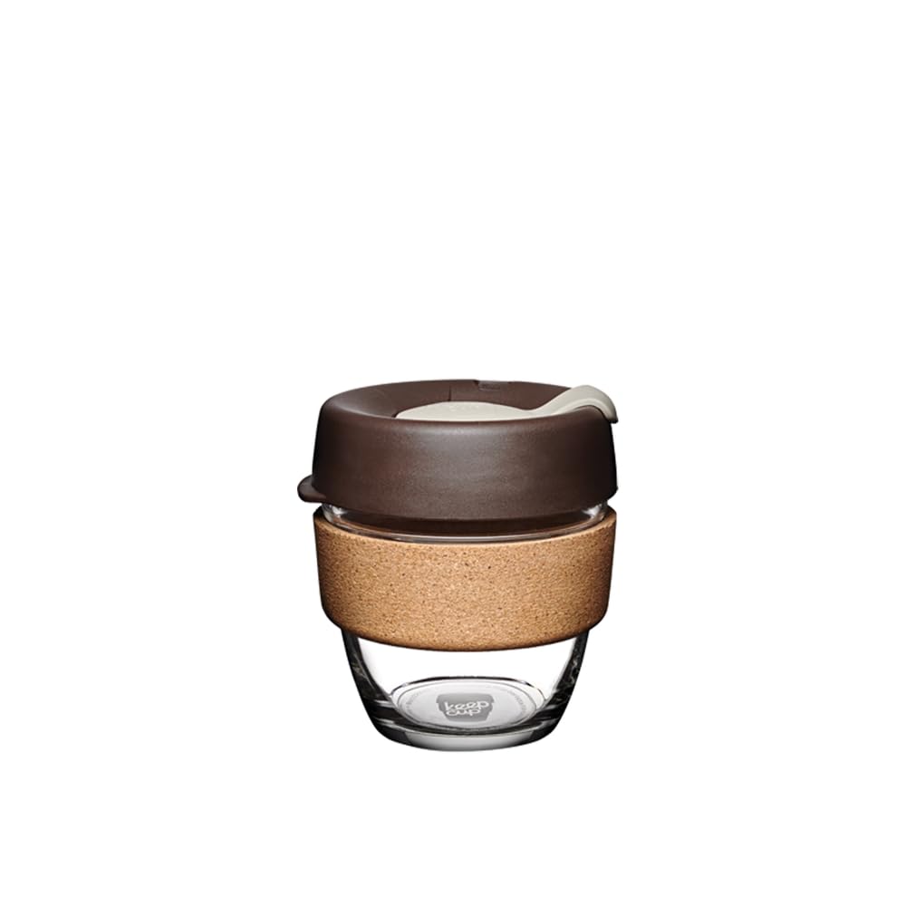 KeepCup Reusable Coffee Cup - Brew Tempered Glass and Natural Cork, S 8oz/227ml - Almond