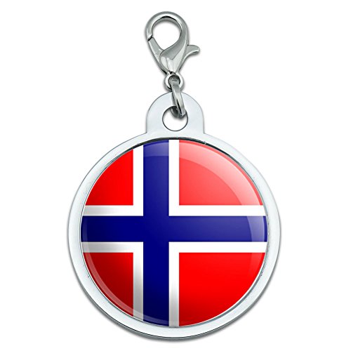 Norway Norwegian Flag Large Chrome Plated Metal Pet Dog Cat ID Tag